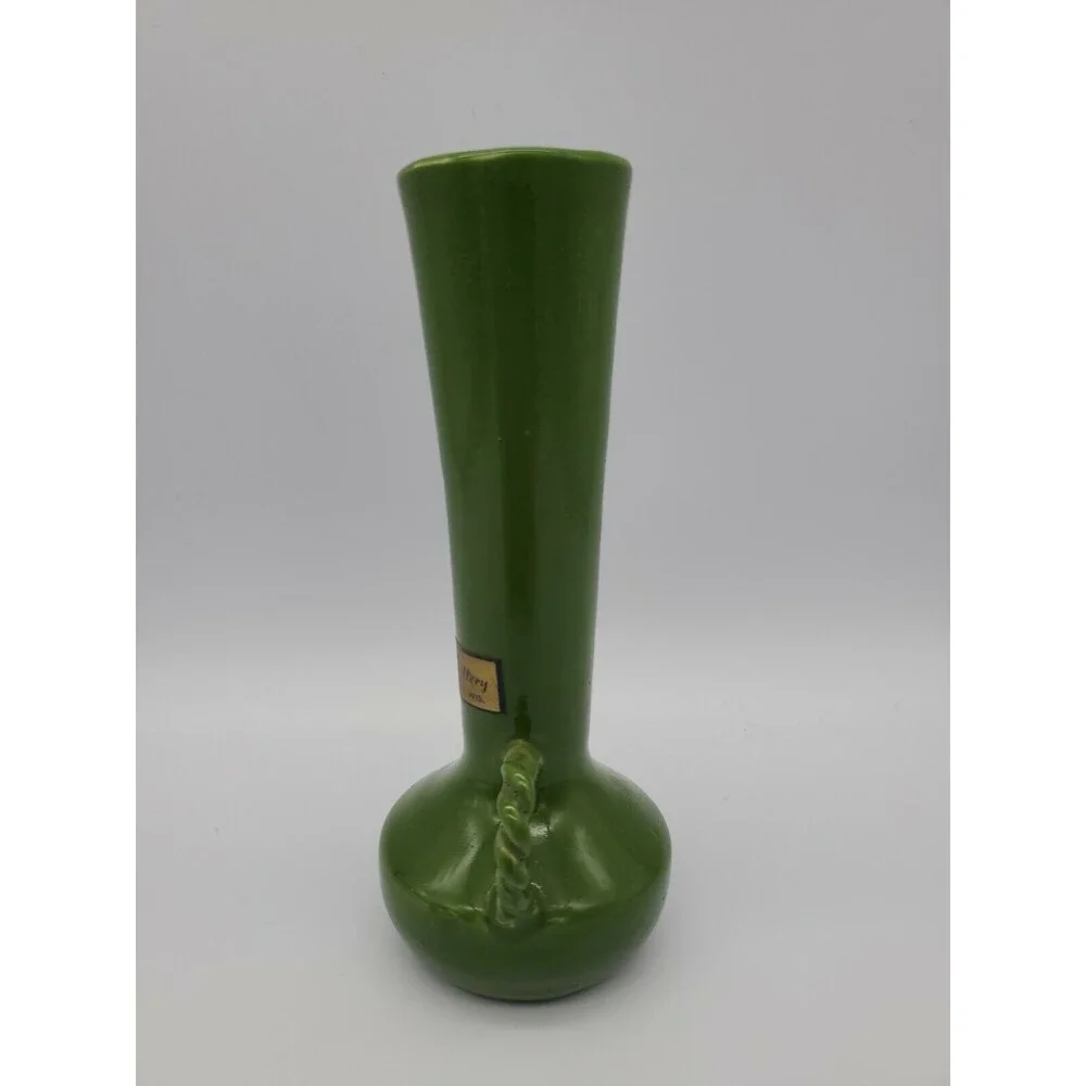 Stibco Pottery Two Twisted  Handled Bud Vase Camp Douglas Wisconsin MCM RARE